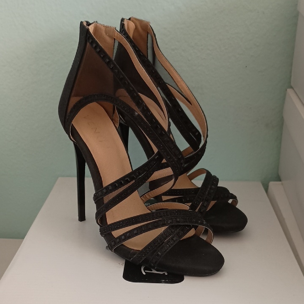 Venus Black Strappy Heels